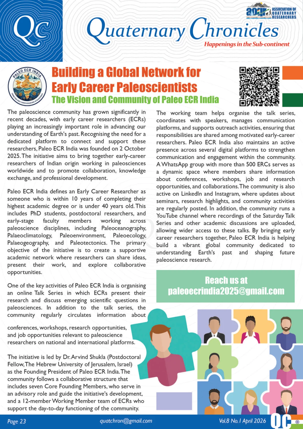 Paleo ECR India feature in Quaternary Chronicles, page 23